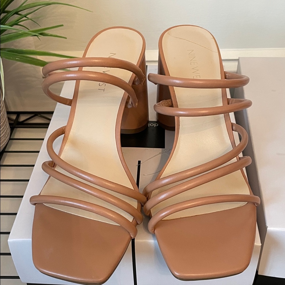 Nine West Glowy3 Tan Strappy Heeled Sandals